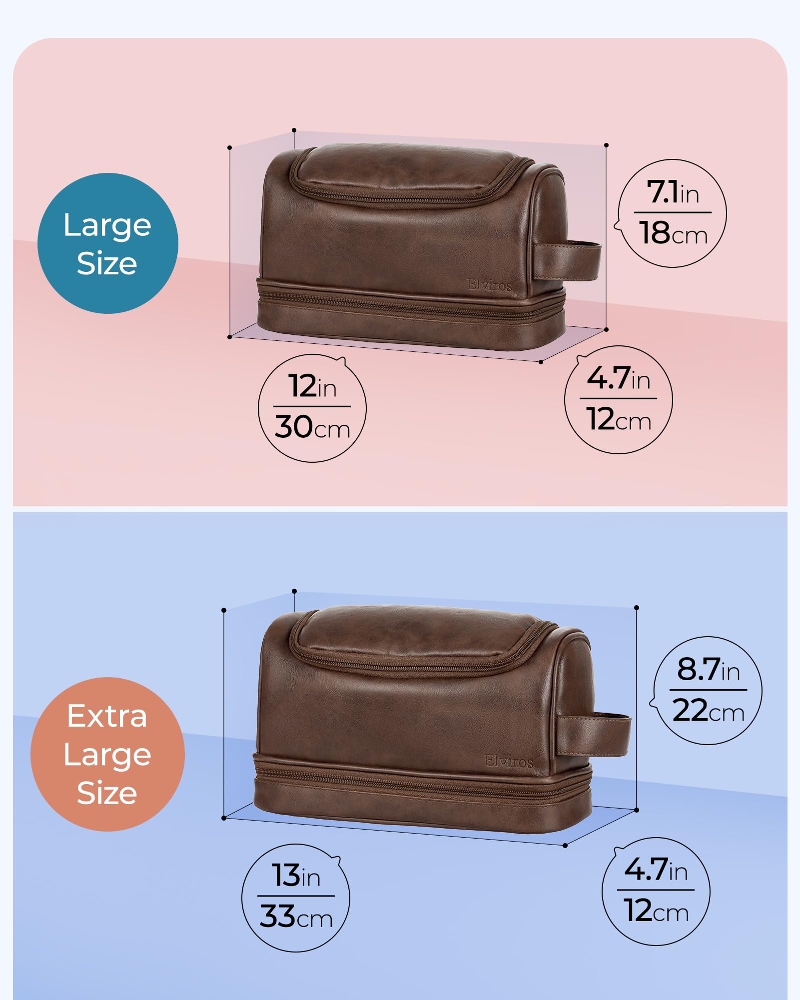 Elviros toiletry bag coffee side handle adds portable convenience for travel