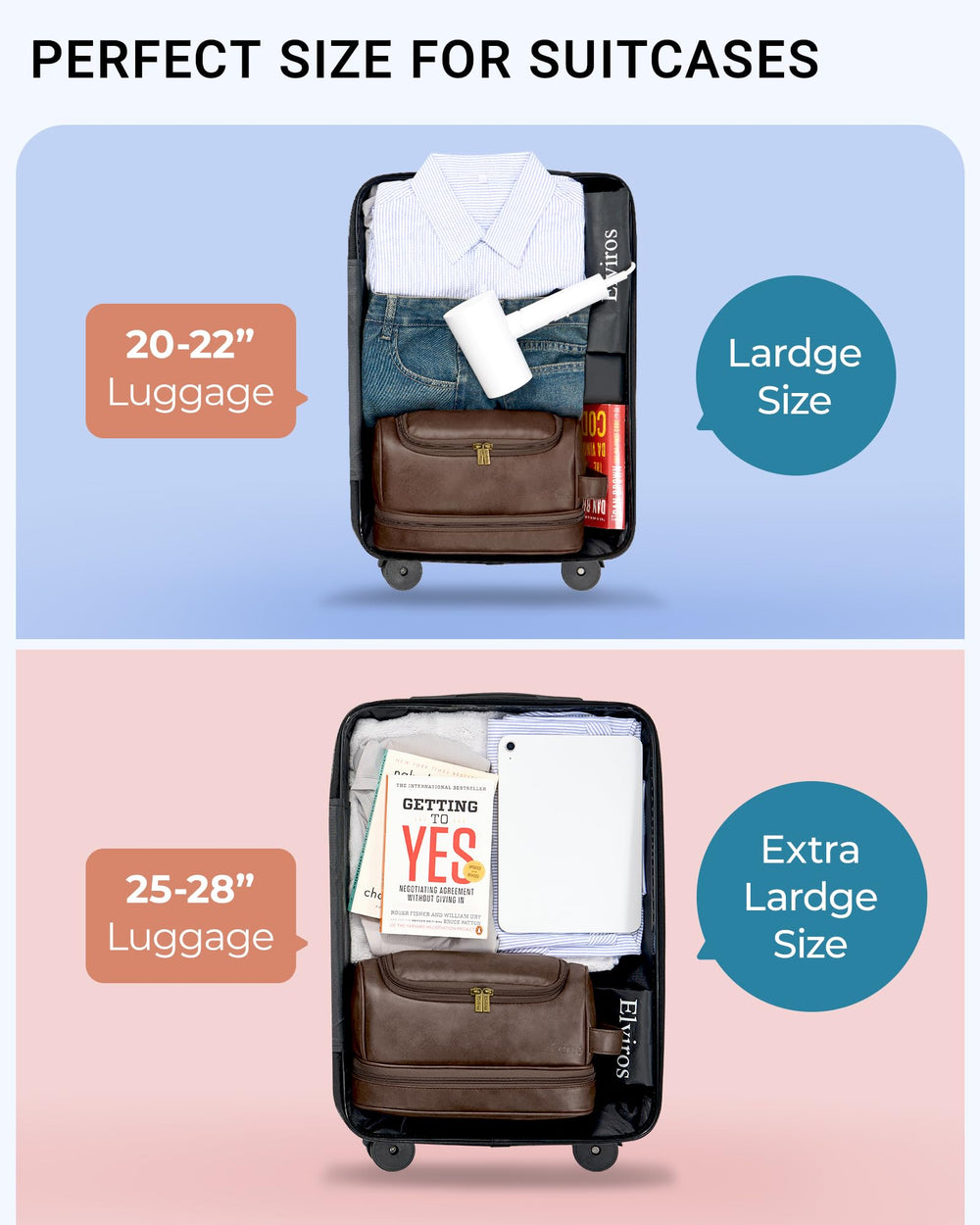 Elviros toiletry bag coffee waterproof shoes pocket keeps shoes or dirty items separated