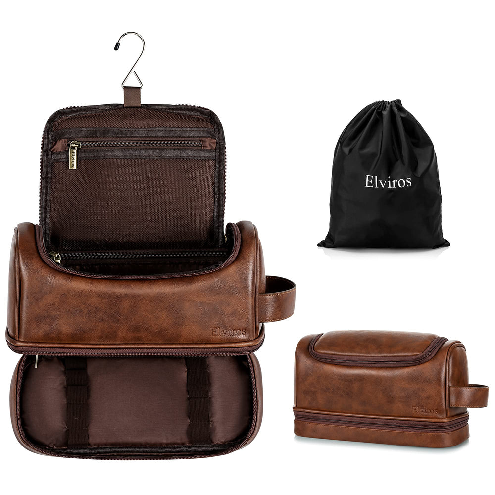 Elviros toiletry bag with hanging hook for easy travel organization.