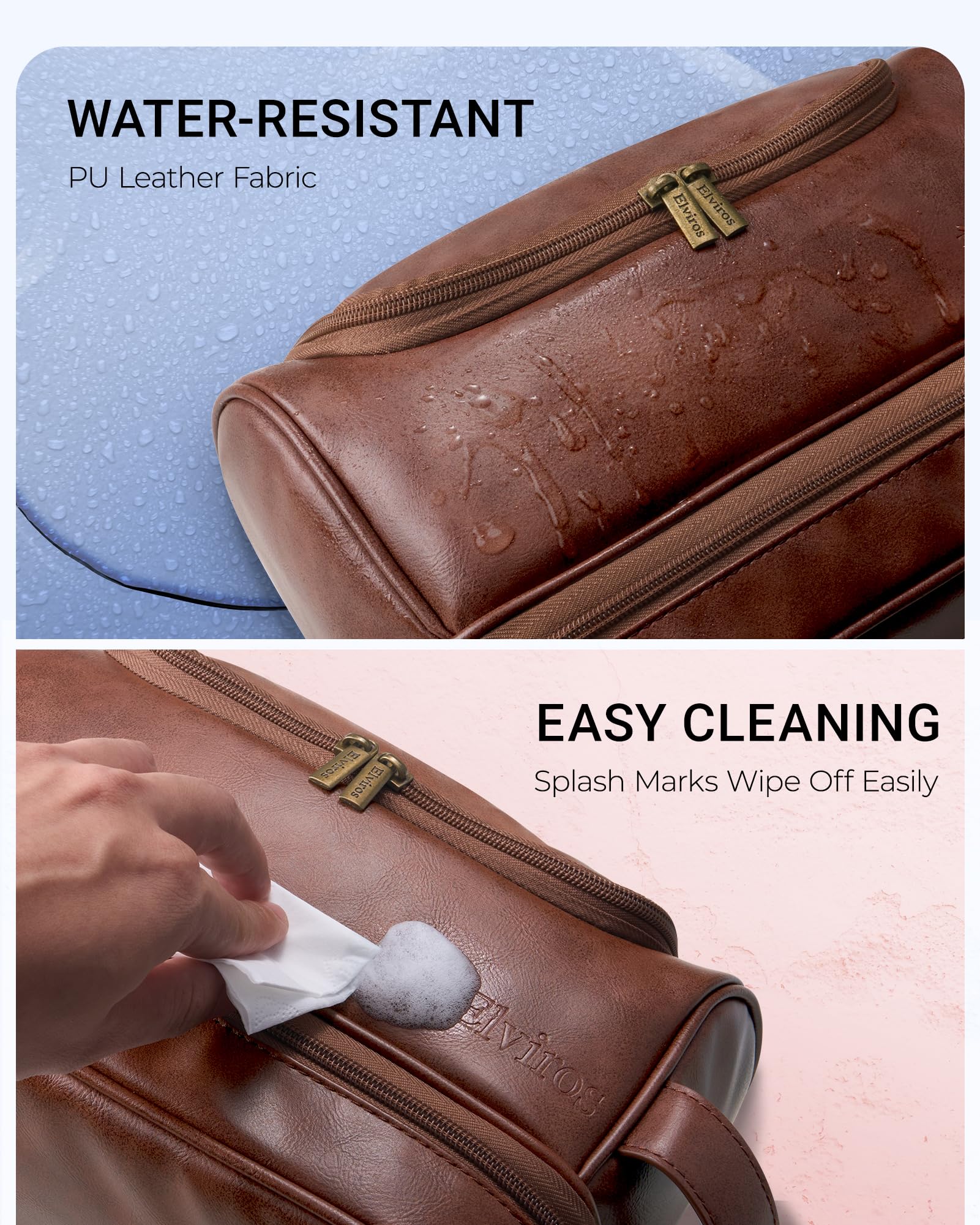 Elviros PU leather material detail conveys durable, premium look.