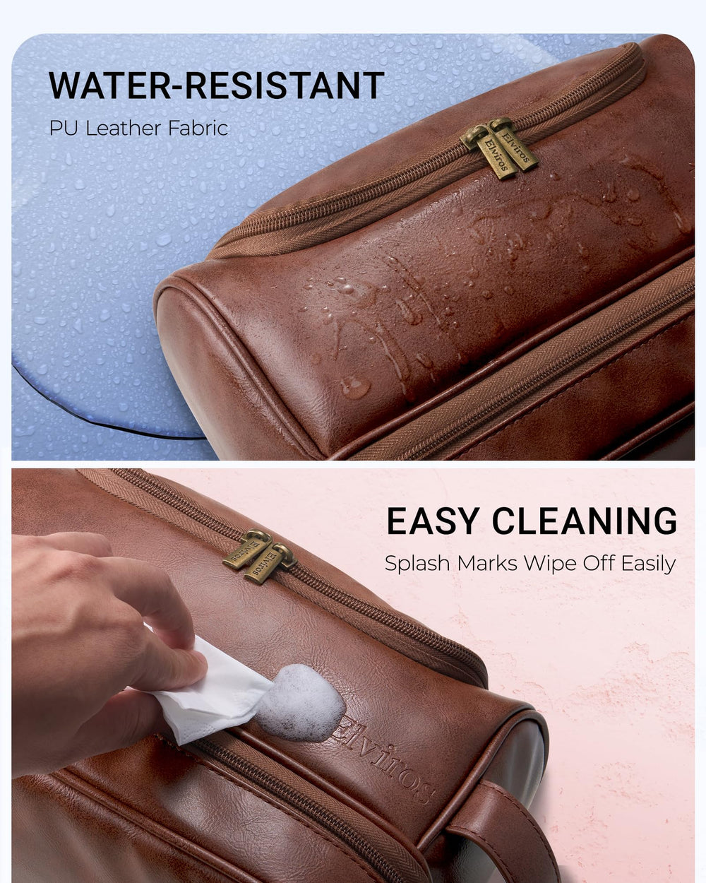 Elviros PU leather material detail conveys durable, premium look.