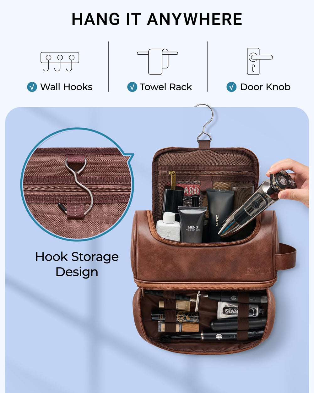 Elviros side leather handle provides convenient carrying on the go.