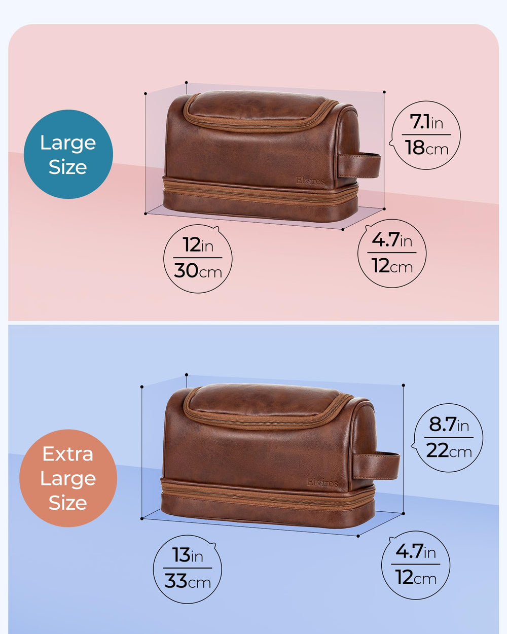 Elviros toiletry bag pictured in travel setting ready for trips.