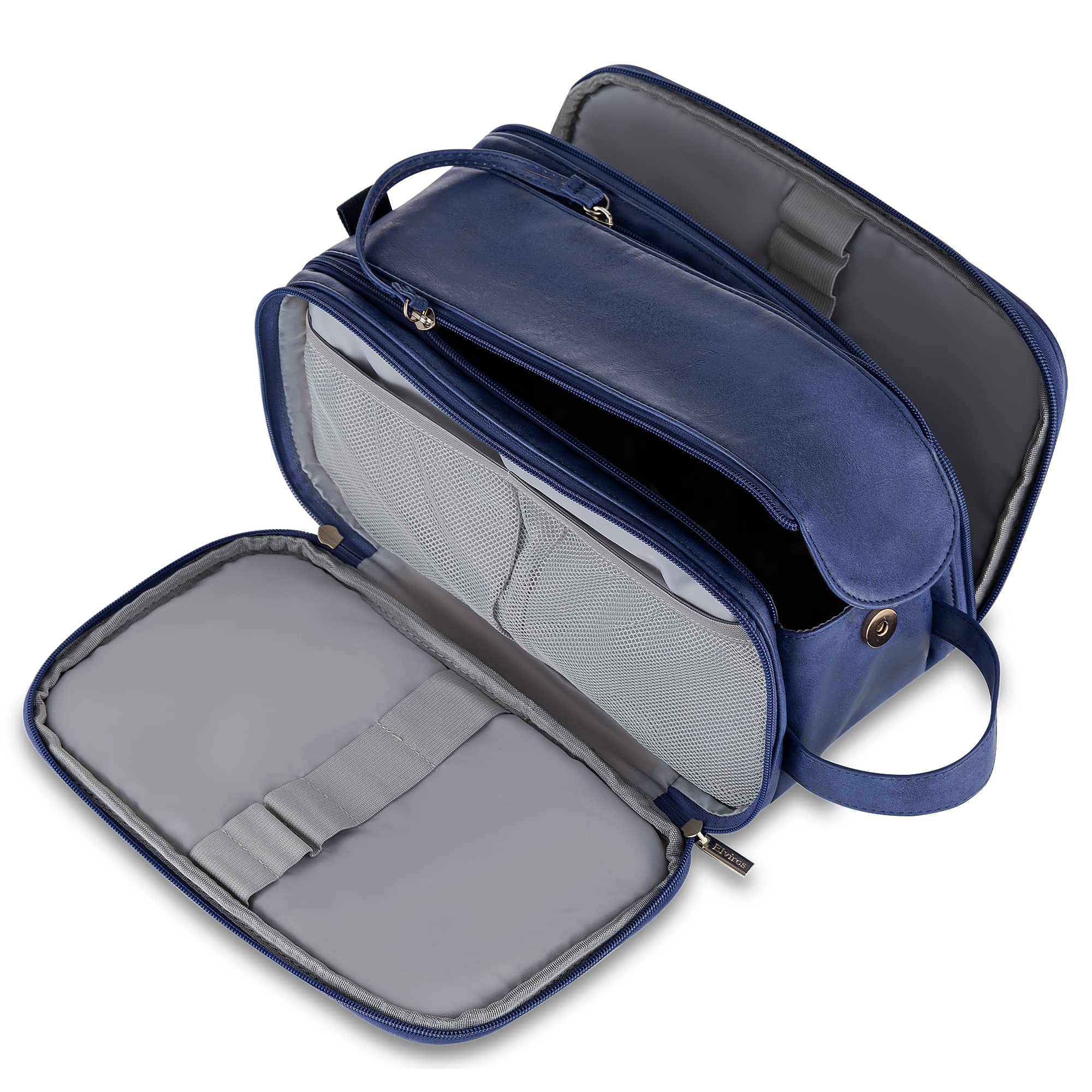 Elviros Toiletry Bag leather exterior shows premium texture for durable travel organization.