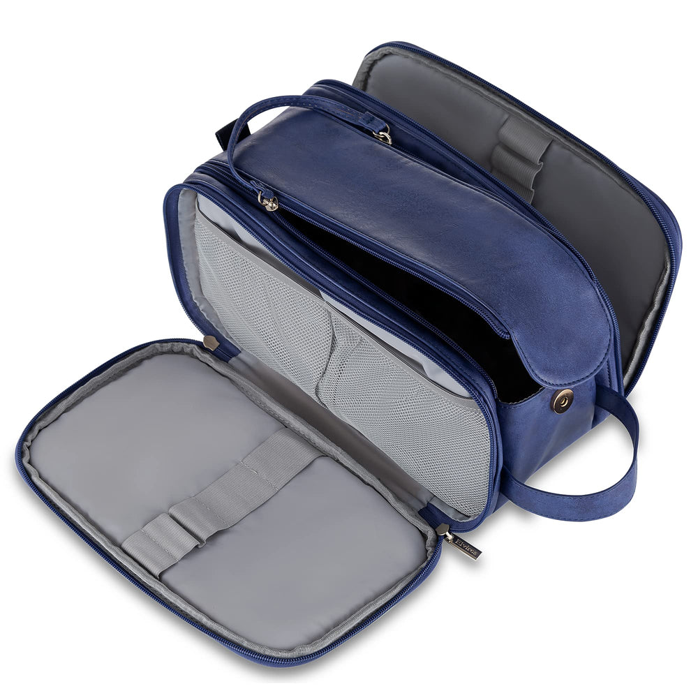 Elviros Toiletry Bag leather exterior shows premium texture for durable travel organization.