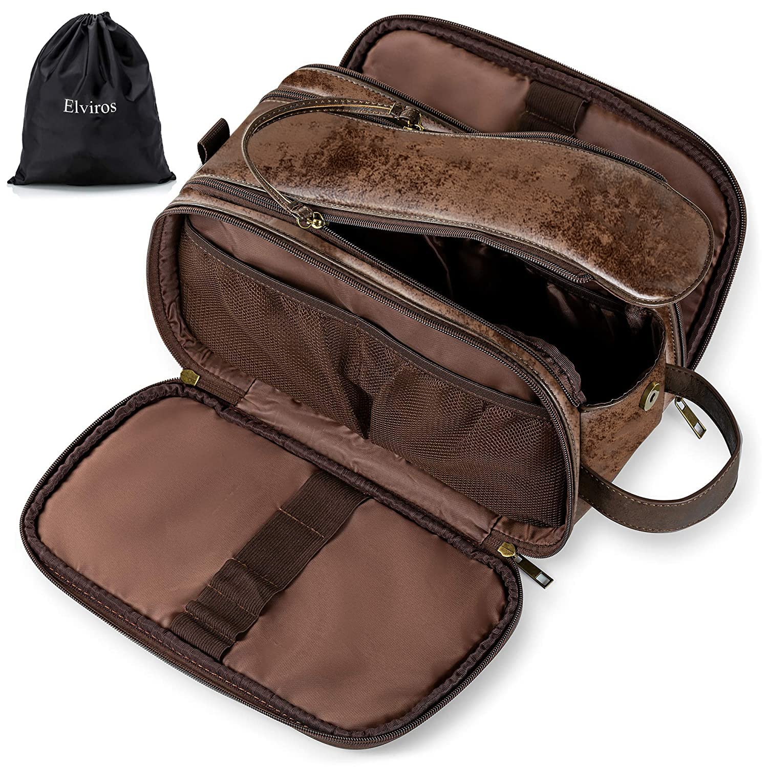 Elviros Toiletry Bag for Men front view showing organized compartments for easy travel storage.