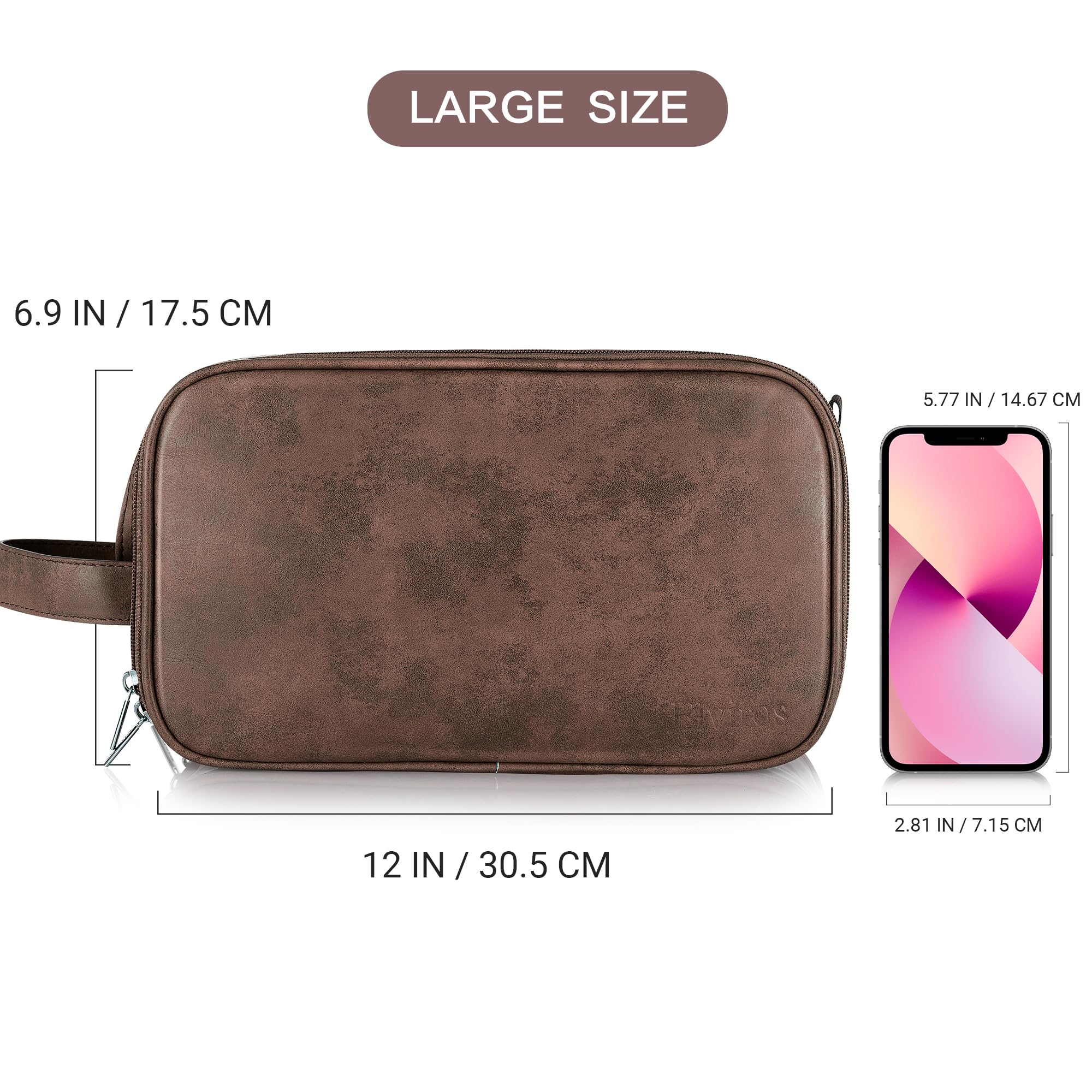 Elviros Toiletry Bag side view reveals sturdy construction and handling.