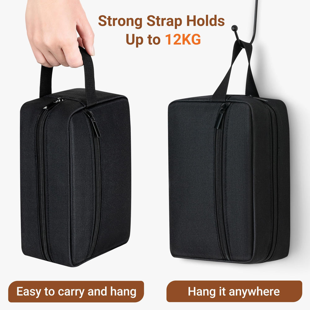Elviros travel toiletry bag dimensions 26x11x15 cm fit in backpacks and luggage.