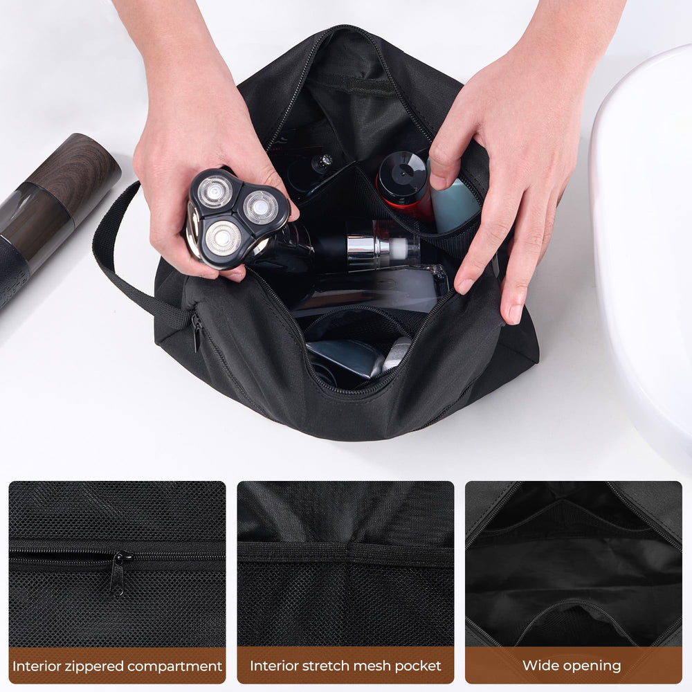 Elviros travel toiletry bag lightweight build reduces travel bulk.