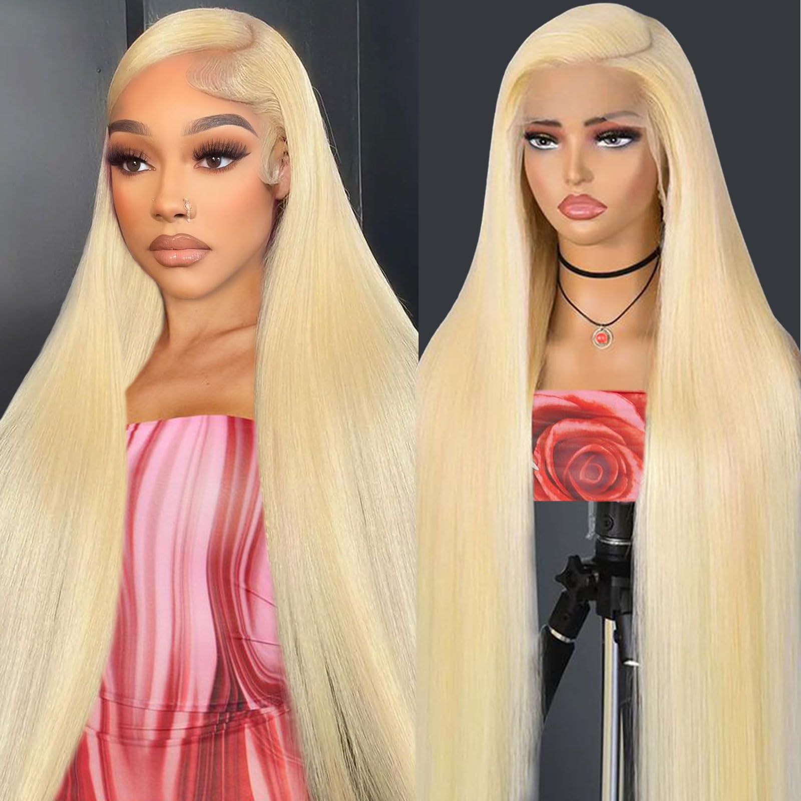 ELYCONT 30-inch 613 lace front wig front view with natural fall and full-bodied blonde hair
