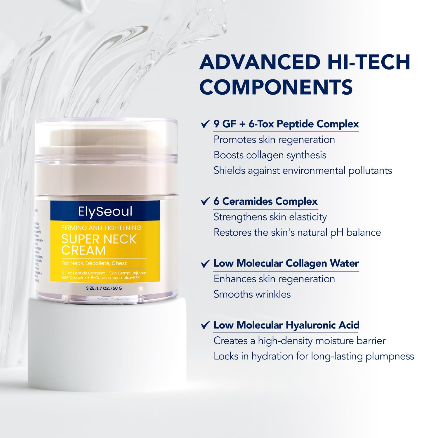 ElySeoul neck cream décolletage application shows even skin tone and subtle glow.