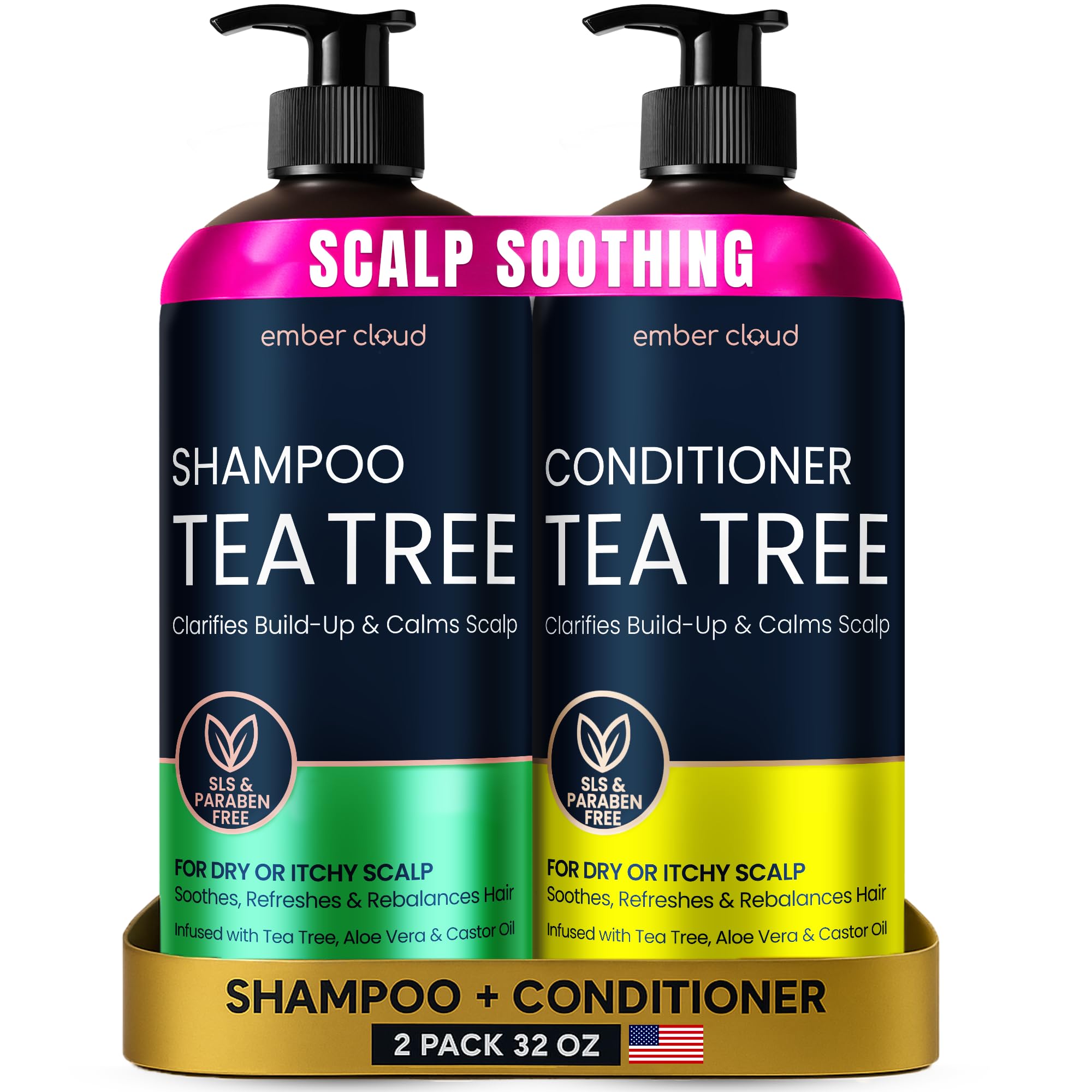 Ember Cloud Tea Tree Rosemary Shampoo bottle for refreshing scalp cleanse and hydration.