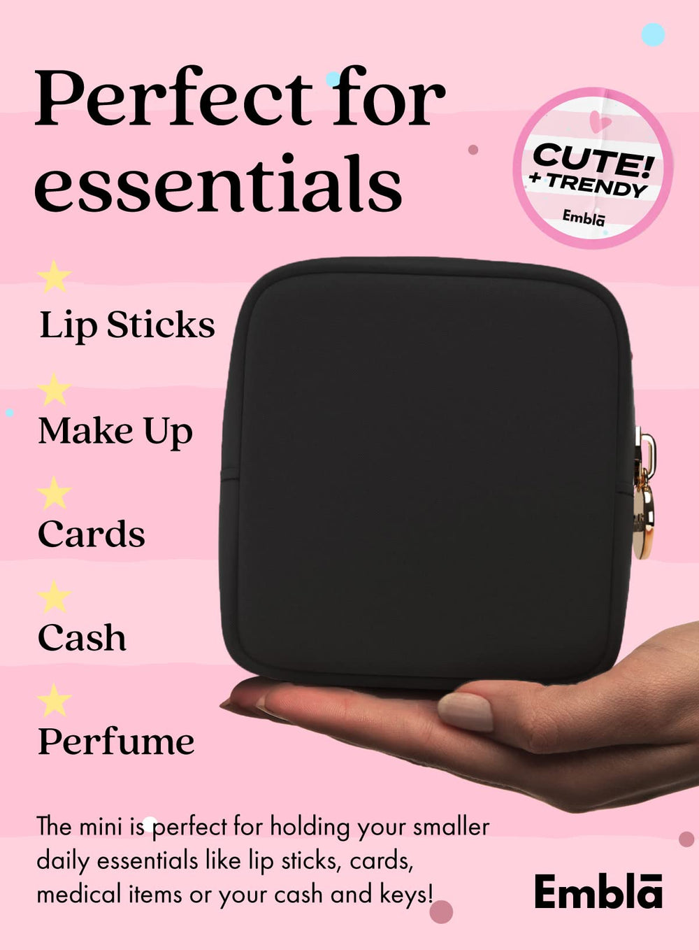 Embla small makeup bag chic clutch for on-the-go use