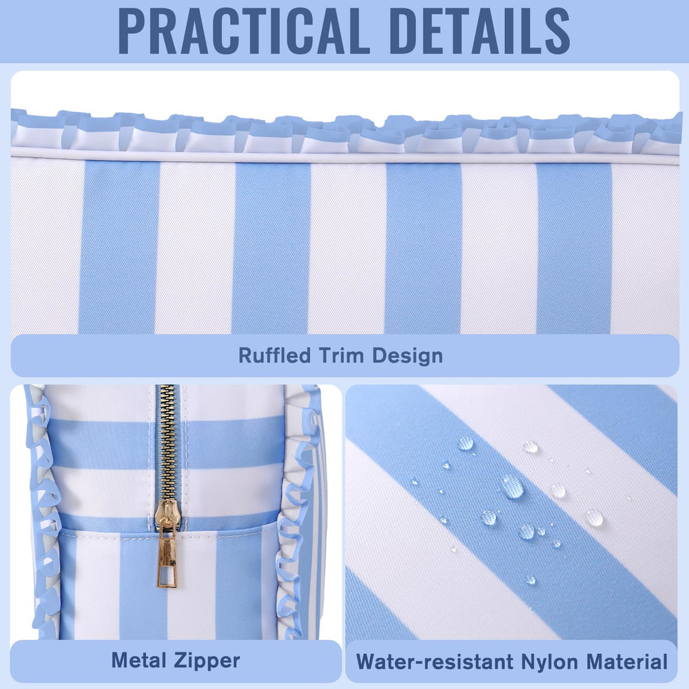 EMBRUNIOICE Blue Stripe fabric closeup highlights lightweight nylon with wear resistance.