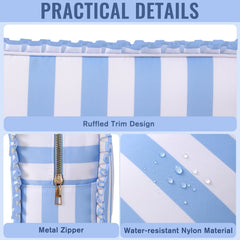 EMBRUNIOICE Blue Stripe fabric closeup highlights lightweight nylon with wear resistance.