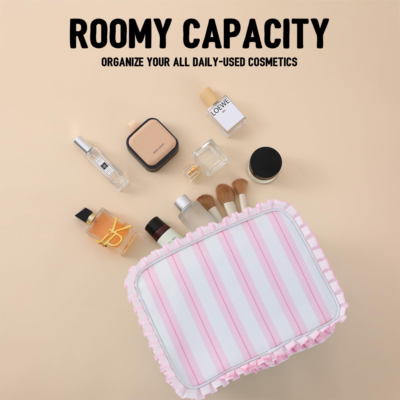 Embrunioice lightweight-nylon-makeup-bag provides durable storage during trips.