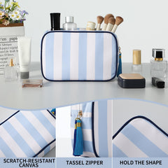 EMBRUNIOICE Stripe makeup bag canvas texture, durable construction for repeated use.