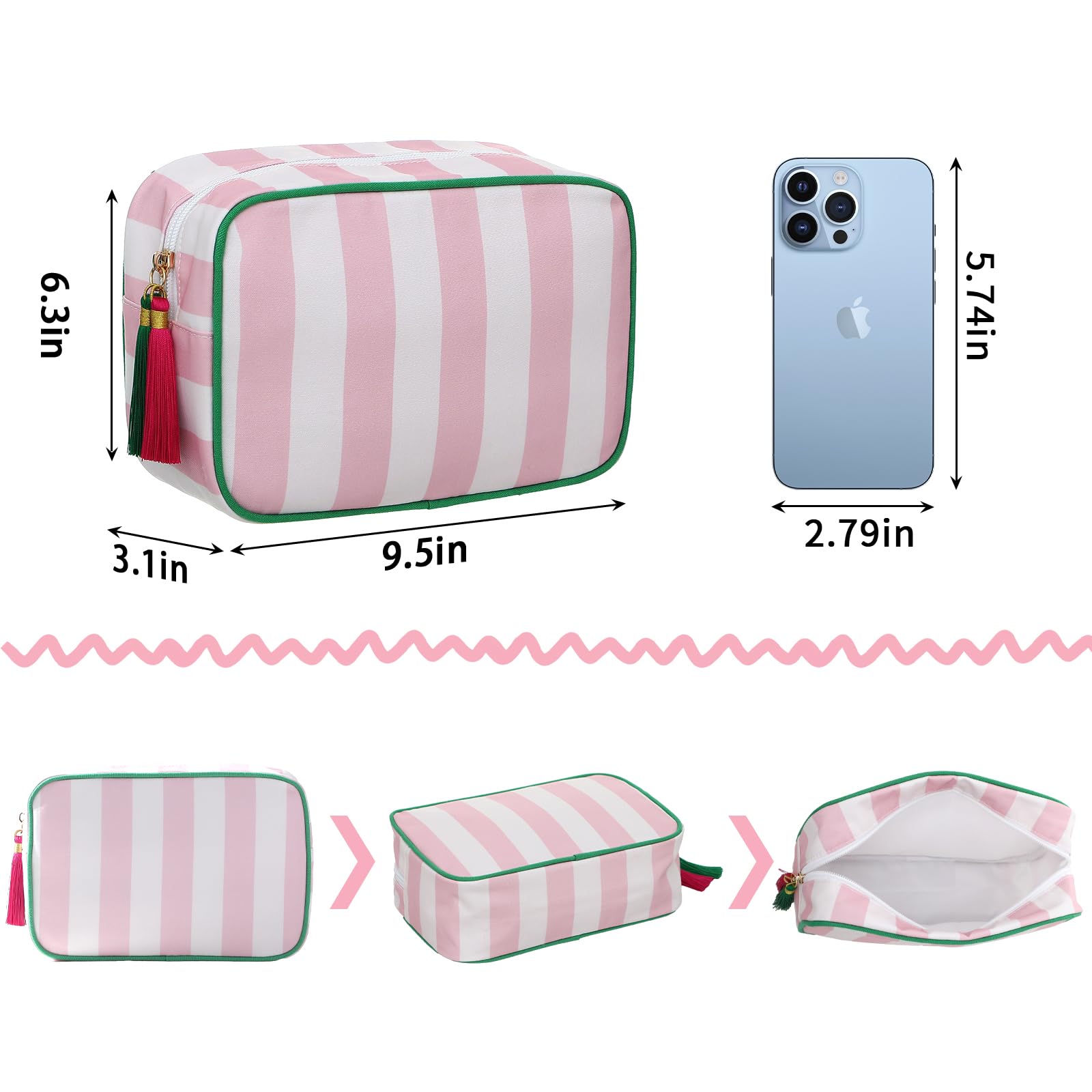 EMBRUNIOICE Stripe Makeup Bag inside thick sponge cushions cosmetics during travel.