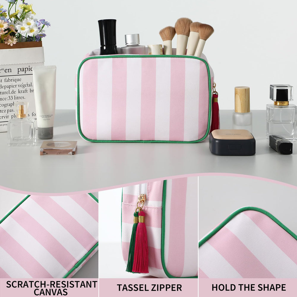 EMBRUNIOICE Stripe Makeup Bag size 9.4 x 6.1 x 3.1 inches offers ample storage.