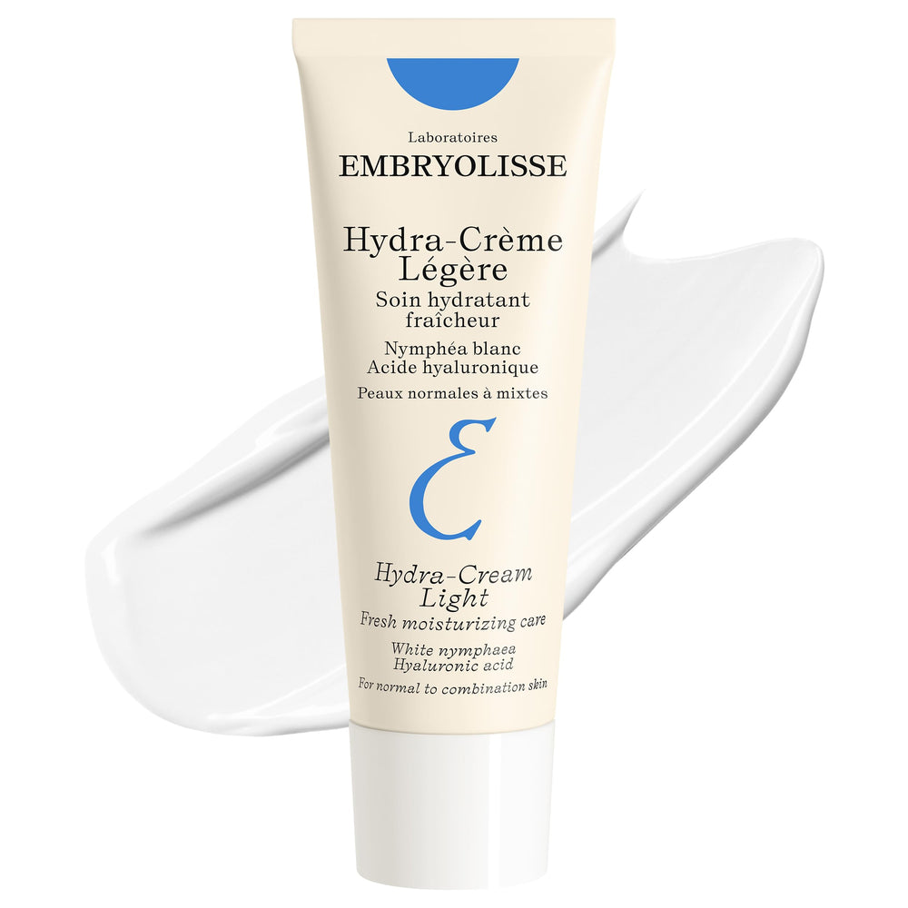 Embryolisse Hidra-Crema Ligera en envase de aluminio, hidratación suave para piel normal a mixta.