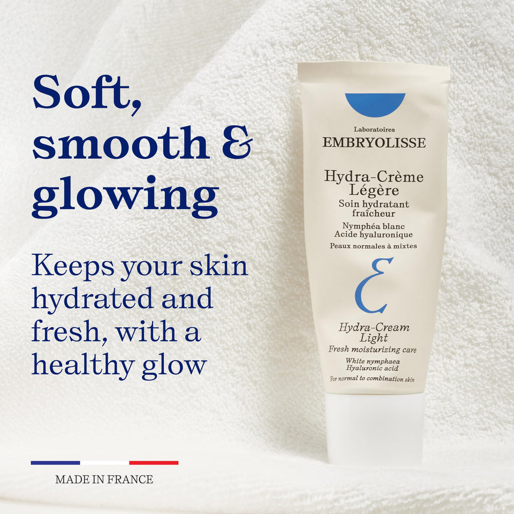 Water lily extract visible with Embryolisse Hydra-Cream Light for refreshed glow