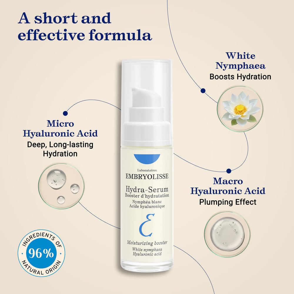 Embryolisse Hydra-Serum with white nymphaea features nourishing botanicals.