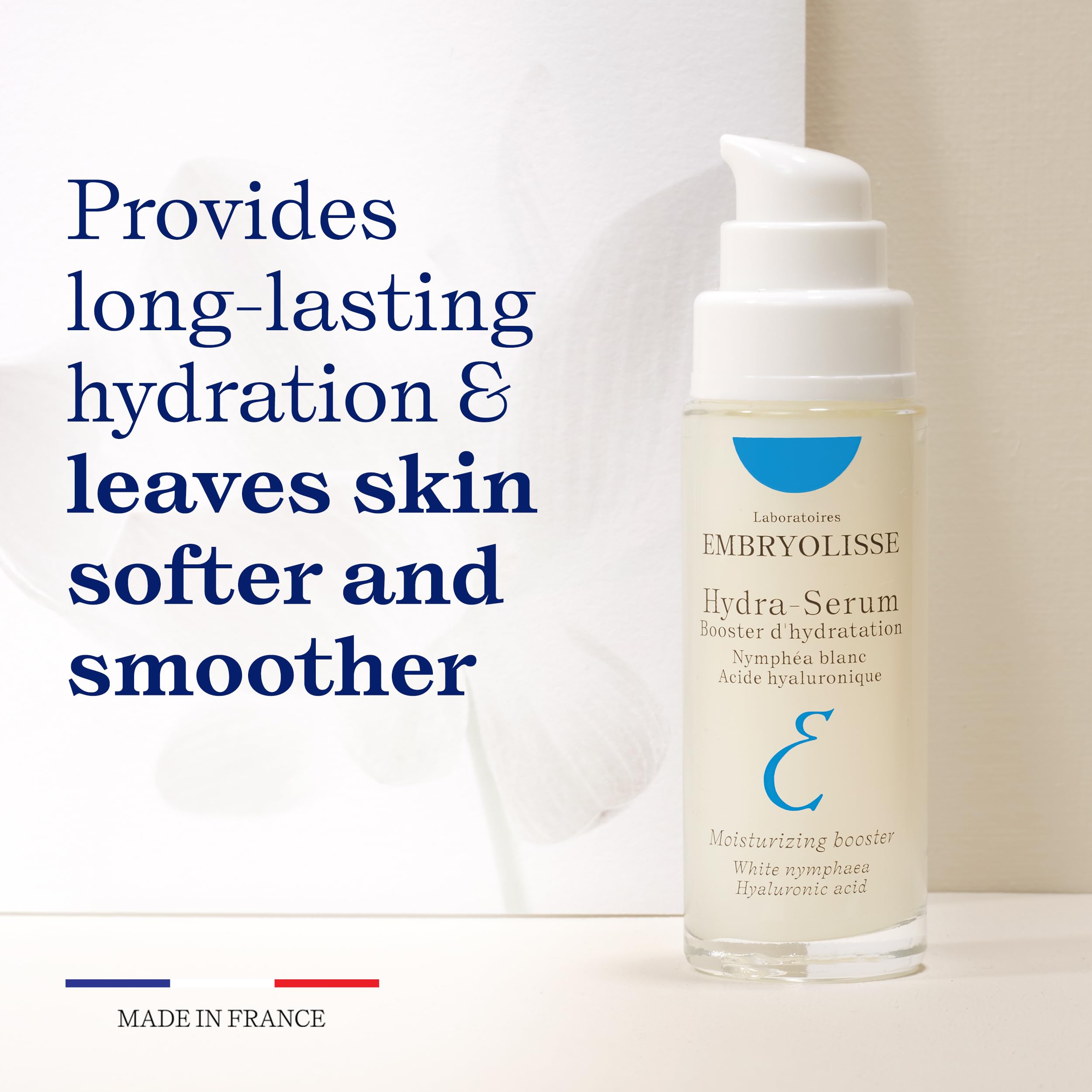 Embryolisse Hydra-Serum texture swirl highlights dual-weight hyaluronic acids.