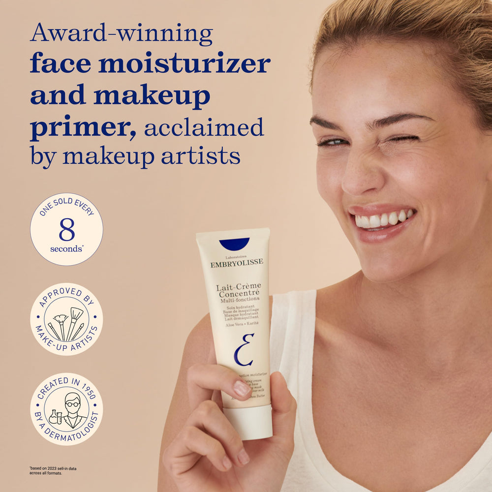 Embryolisse Lait-Crème Concentré applied as primer and moisturizer for smooth makeup-ready skin.