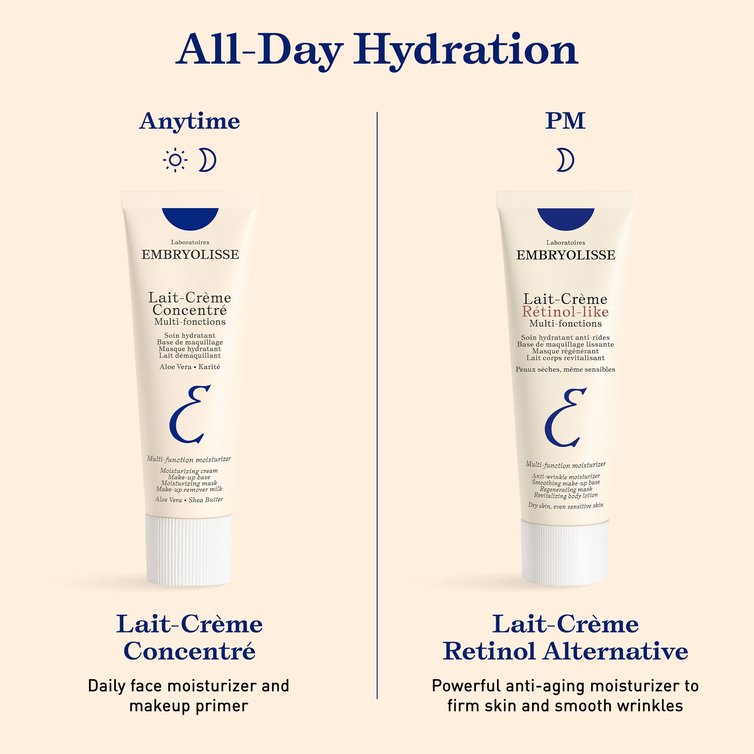 Embryolisse Lait-Crème Concentré texture close-up shows universal skin compatibility.