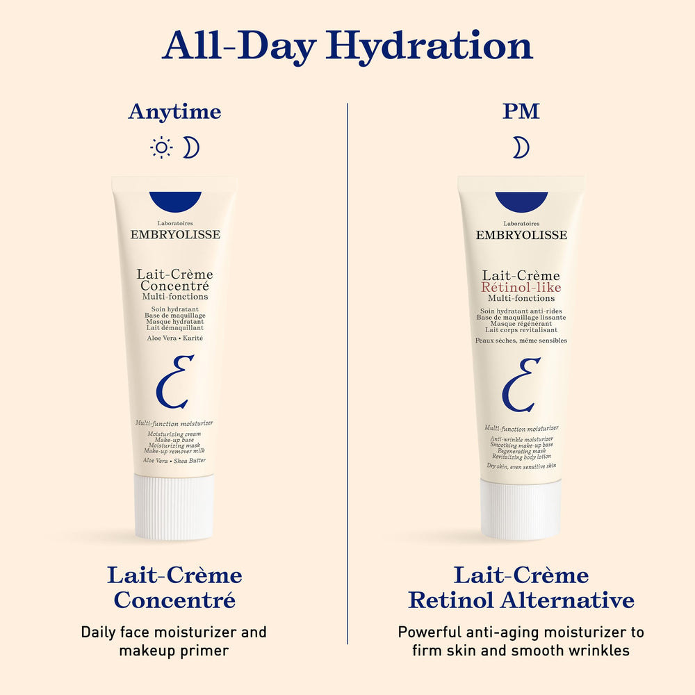 Embryolisse Lait-Crème Concentré texture close-up shows universal skin compatibility.