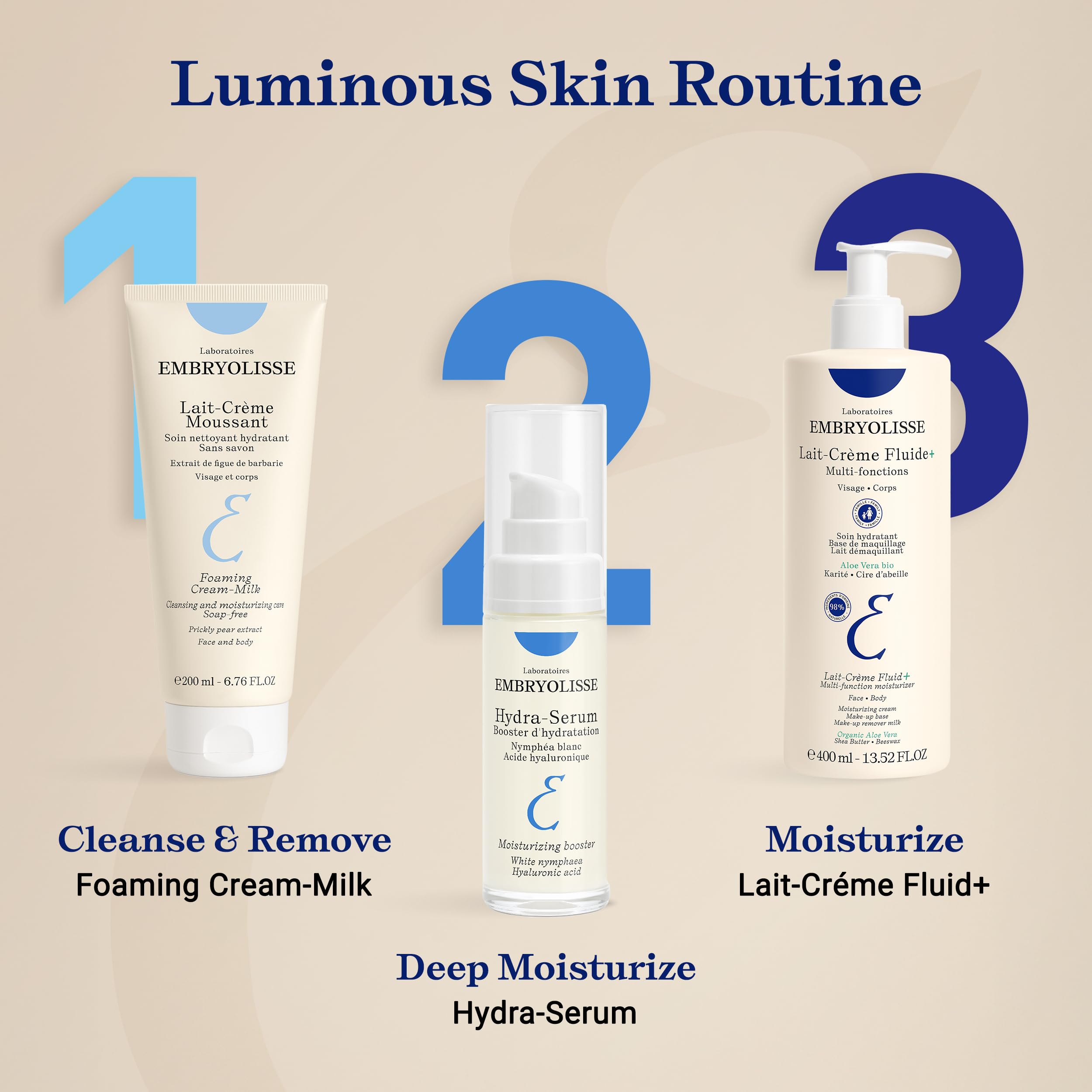 Embryolisse Lait-Crème Fluid+ packaging from France emphasizes natural-origin formula