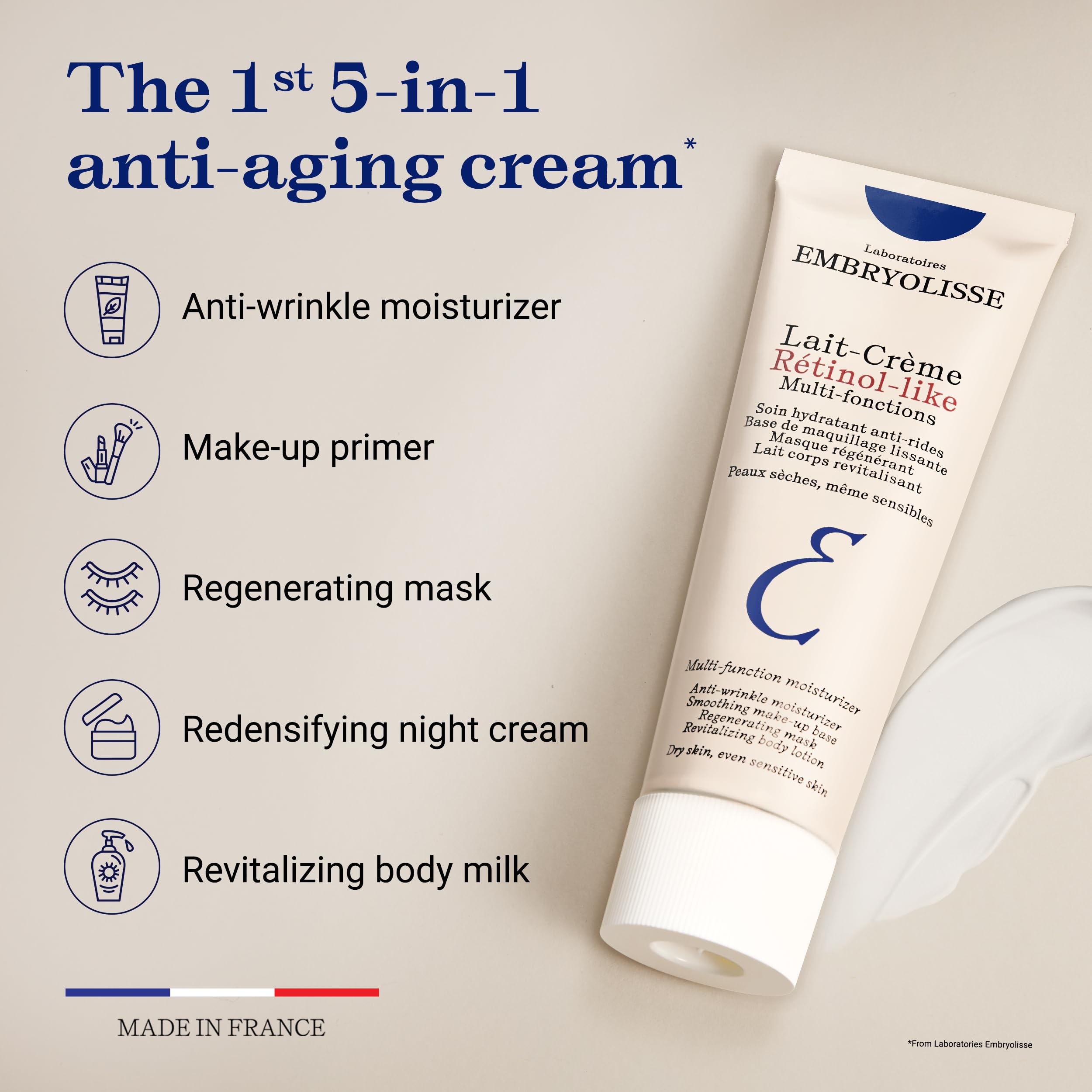 Packaging shot of Embryolisse Lait-Crème highlighting cruelty-free skincare choice.