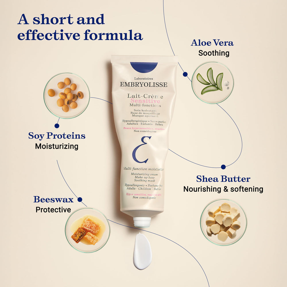 Embryolisse Lait Crème Sensitive applied on skin for face and body use.