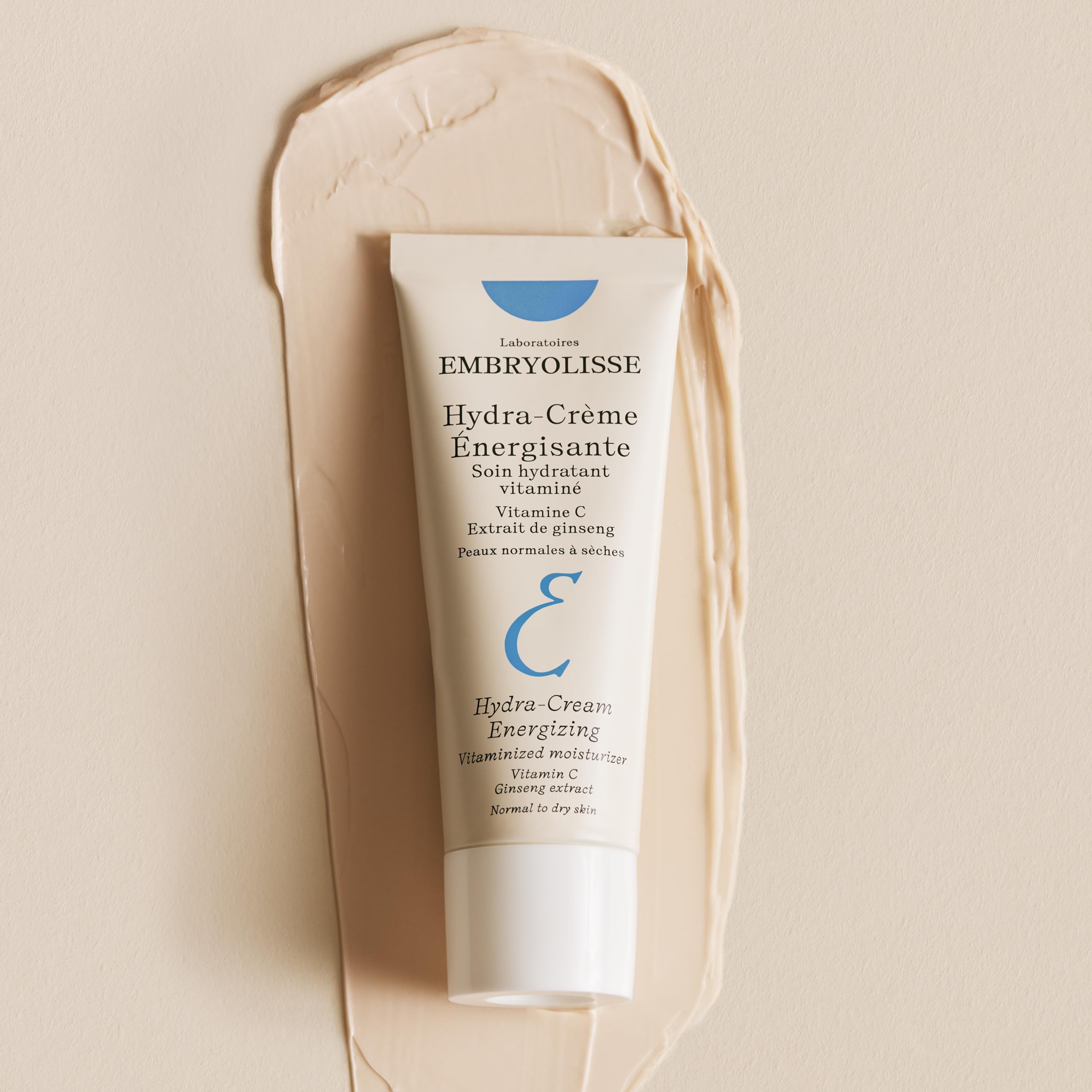 Embryolisse Vitamin C Energizing moisturizer swatch showing smooth texture and glow.