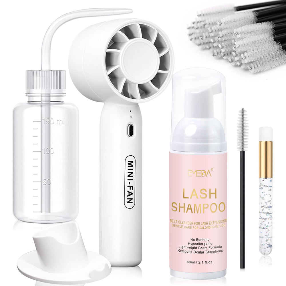EMEDA lash cleaning kit fan provides quick drying for efficient lash care.