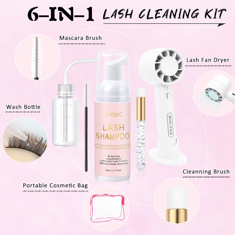 EMEDA lash shampoo: 60ml gentle cleansing for extensions and natural lashes.