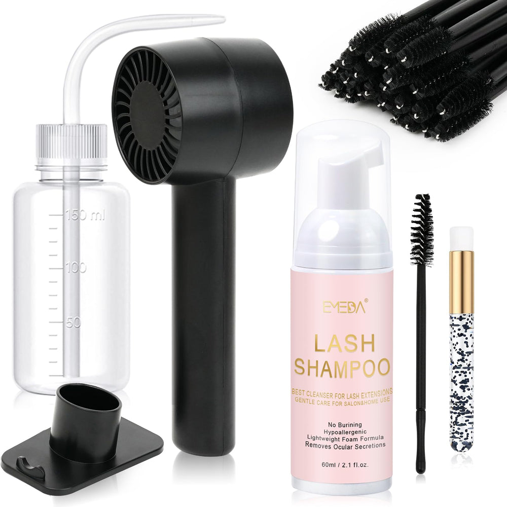 EMEDA Lash Shampoo Kit mini fan on base for convenient hand-free drying and airflow