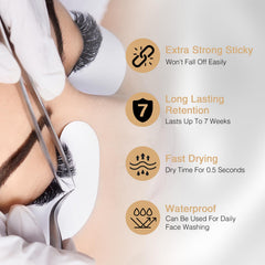 EMEDA Sensitive Lash Extension Glue on lash extension demonstrating long-lasting hold.