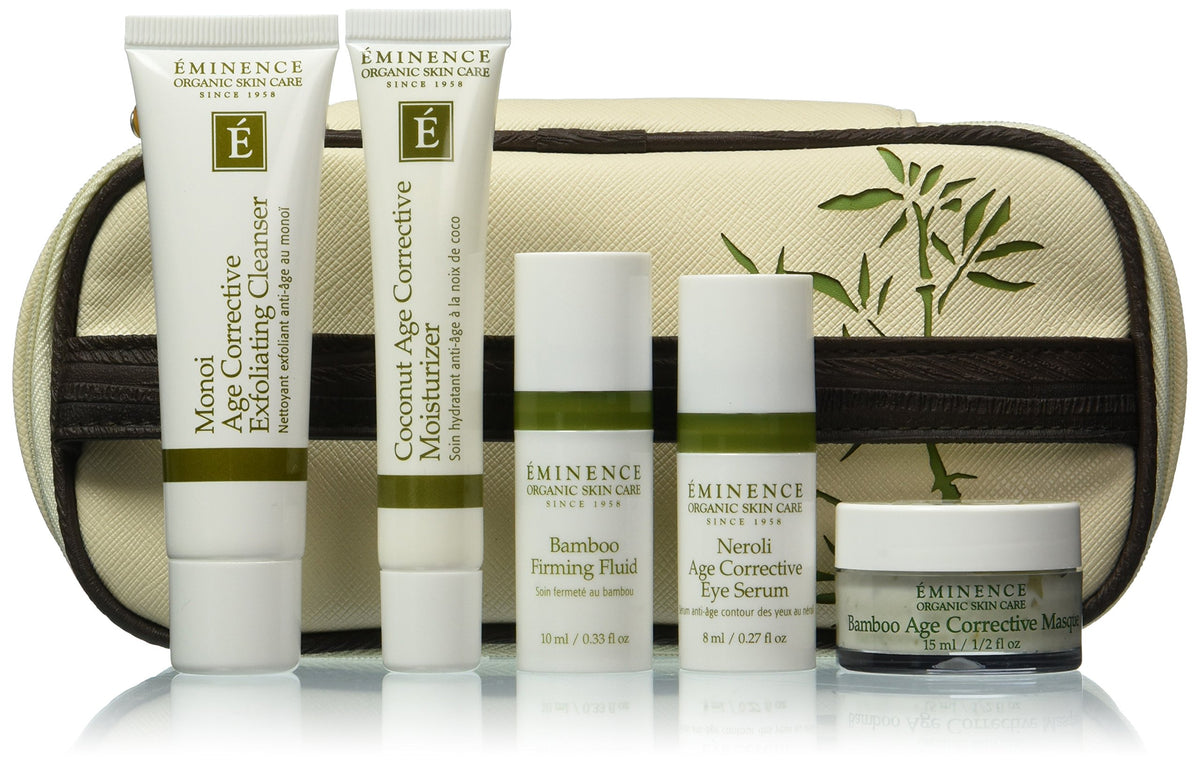 Eminence Age Corrective Starter Set arranged for a complete anti-aging skincare routine.