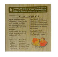 Eminence Arctic Berry Peptide Radiance Cream packaging closeup highlights botanical blend for bright skin.
