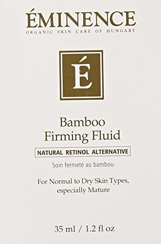 Eminence Bamboo Firming Fluid label close-up shows antioxidant and pH balance