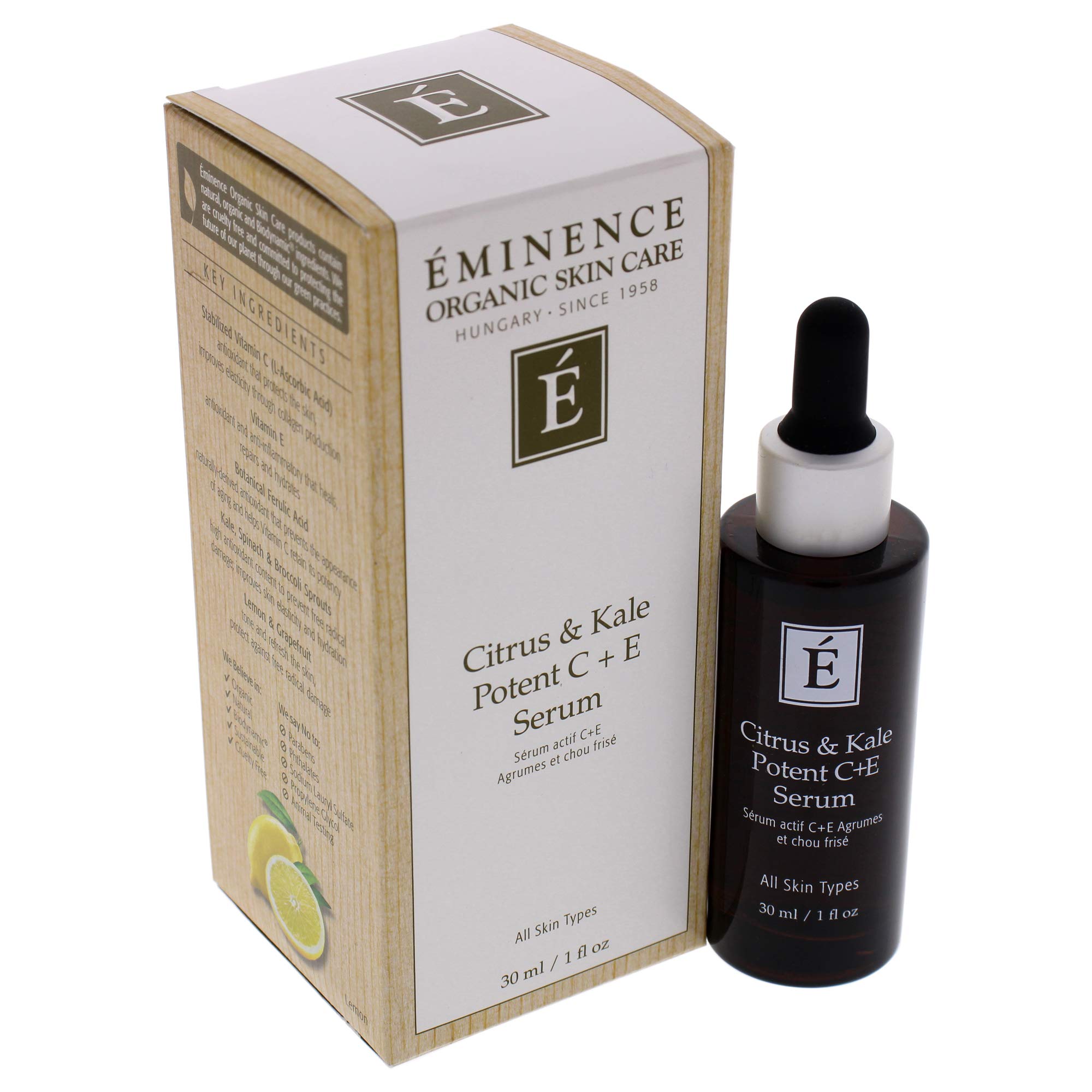 Eminence Citrus & Kale Potent C Plus E Serum application-closeup shows quick, comfortable skincare use.