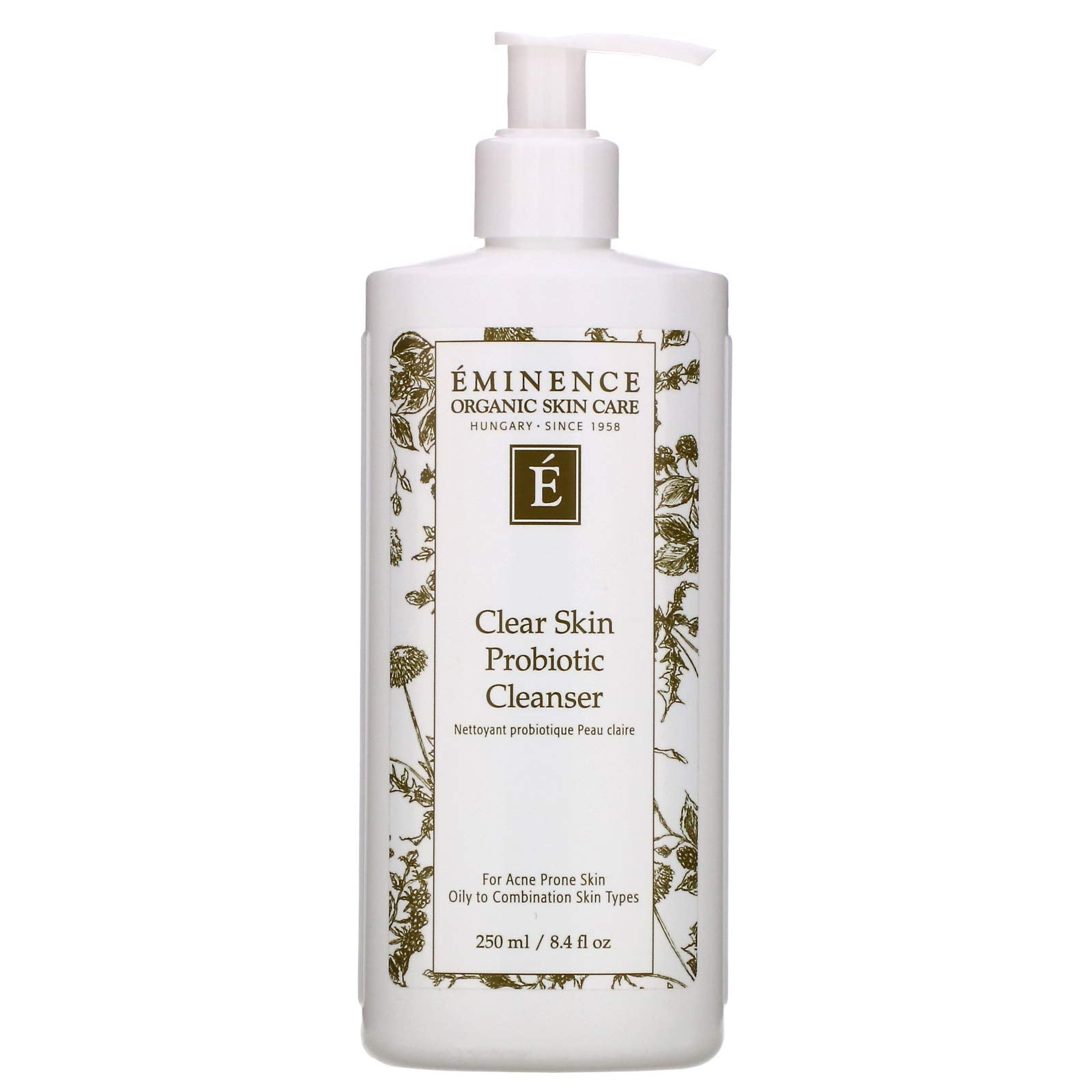 Eminence Clear Skin Probiotic Cleanser bottle shown for balanced skin and natural radiance.