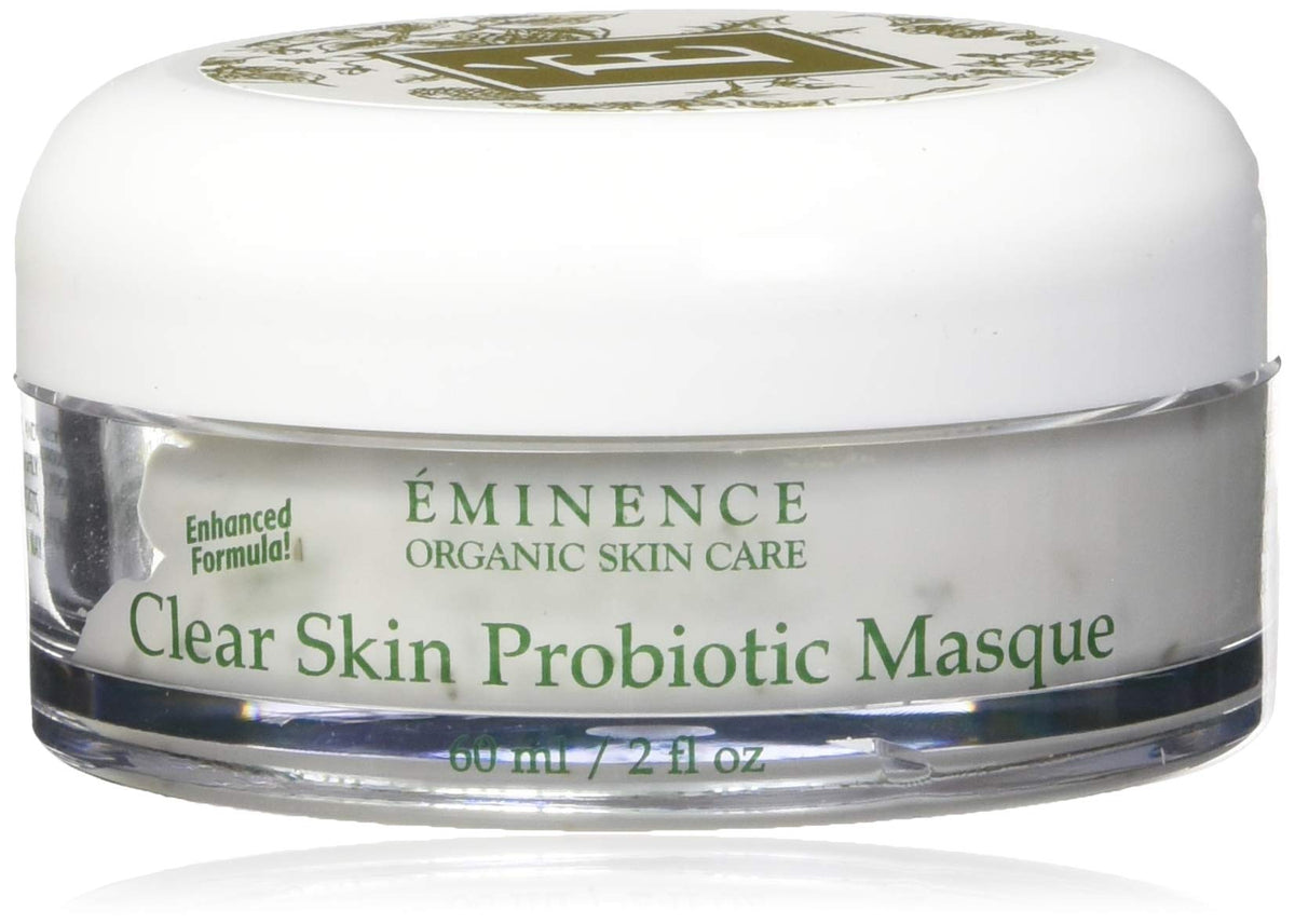 Eminence Clear Skin Probiotic Masque jar closeup showing creamy texture for blemish-prone skin