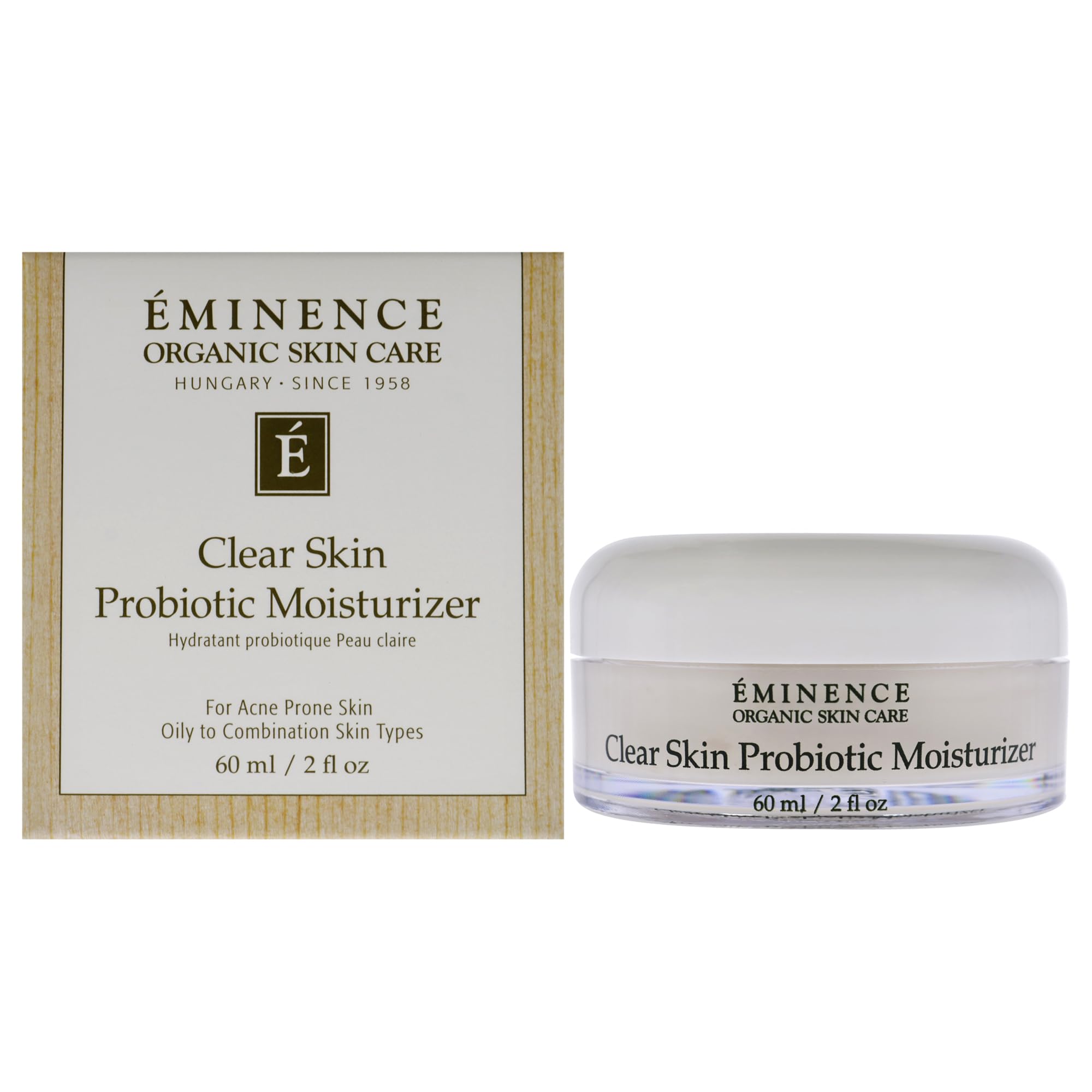 Eminence clear skin probiotic moisturizer bottle promotes balanced skin with soothing hydration.