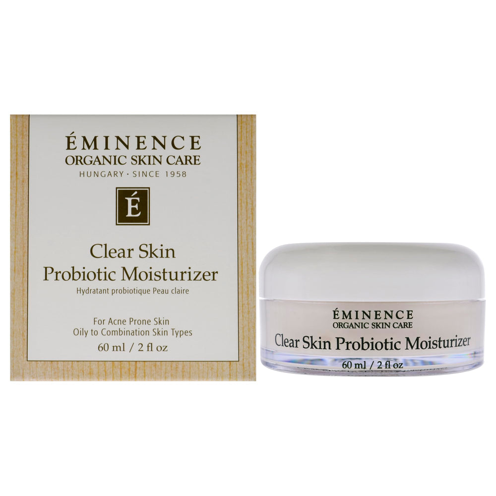 Eminence clear skin probiotic moisturizer bottle promotes balanced skin with soothing hydration.