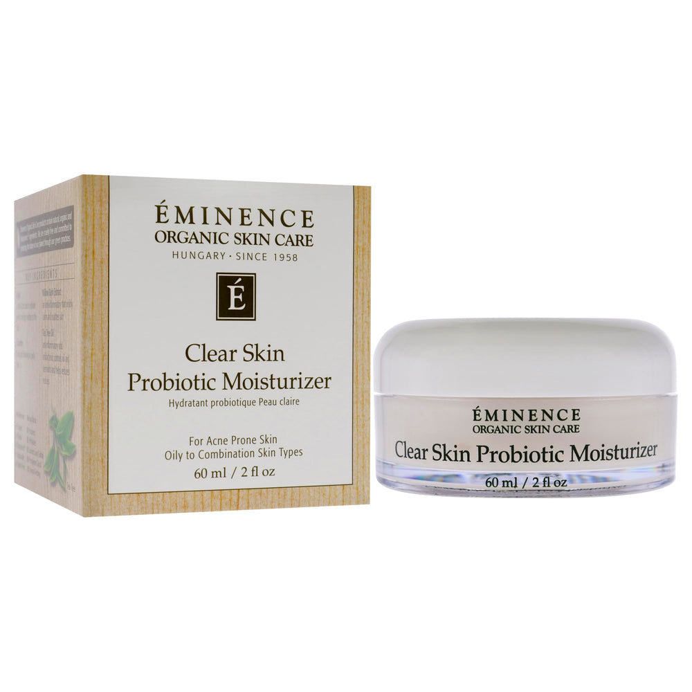 Eminence clear skin probiotic moisturizer texture close-up reveals creamy, non-greasy absorption.