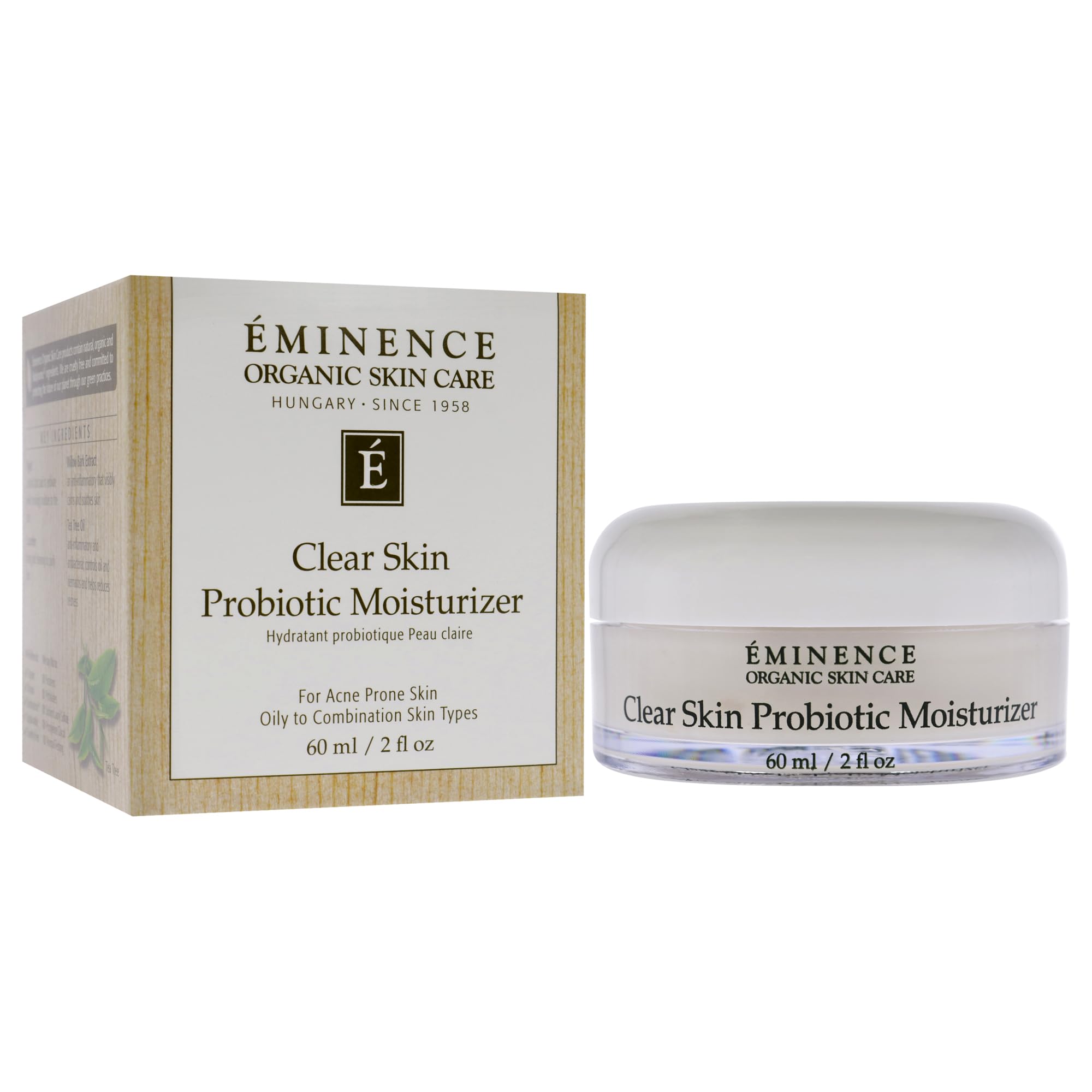 Eminence clear skin probiotic moisturizer texture close-up reveals creamy, non-greasy absorption.