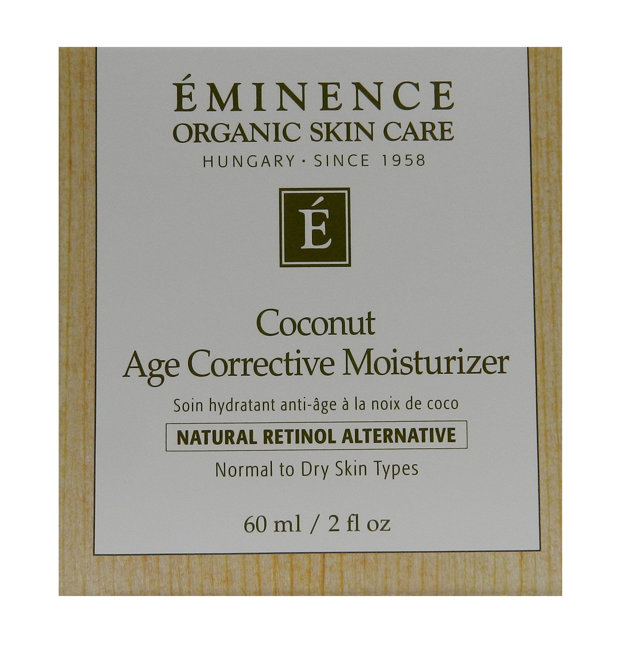 Eminence Coconut Age Corrective Moisturizer packaging opened reveals nourishing natural ingredients.