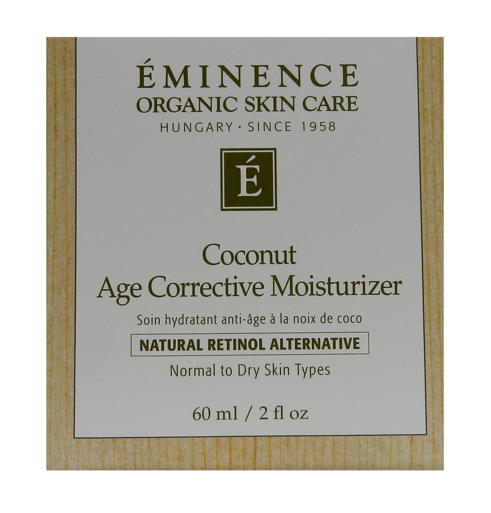 Eminence Coconut Age Corrective Moisturizer packaging opened reveals nourishing natural ingredients.